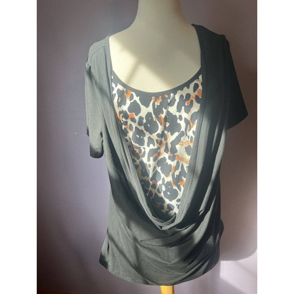 Shein Curve Black‎ Cheetah Print Layered Shirt Top Size XL